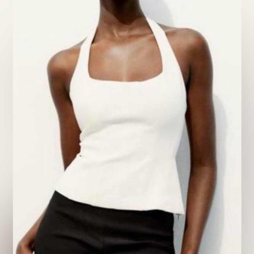 Zara White Corset Halter Top size Large NEW